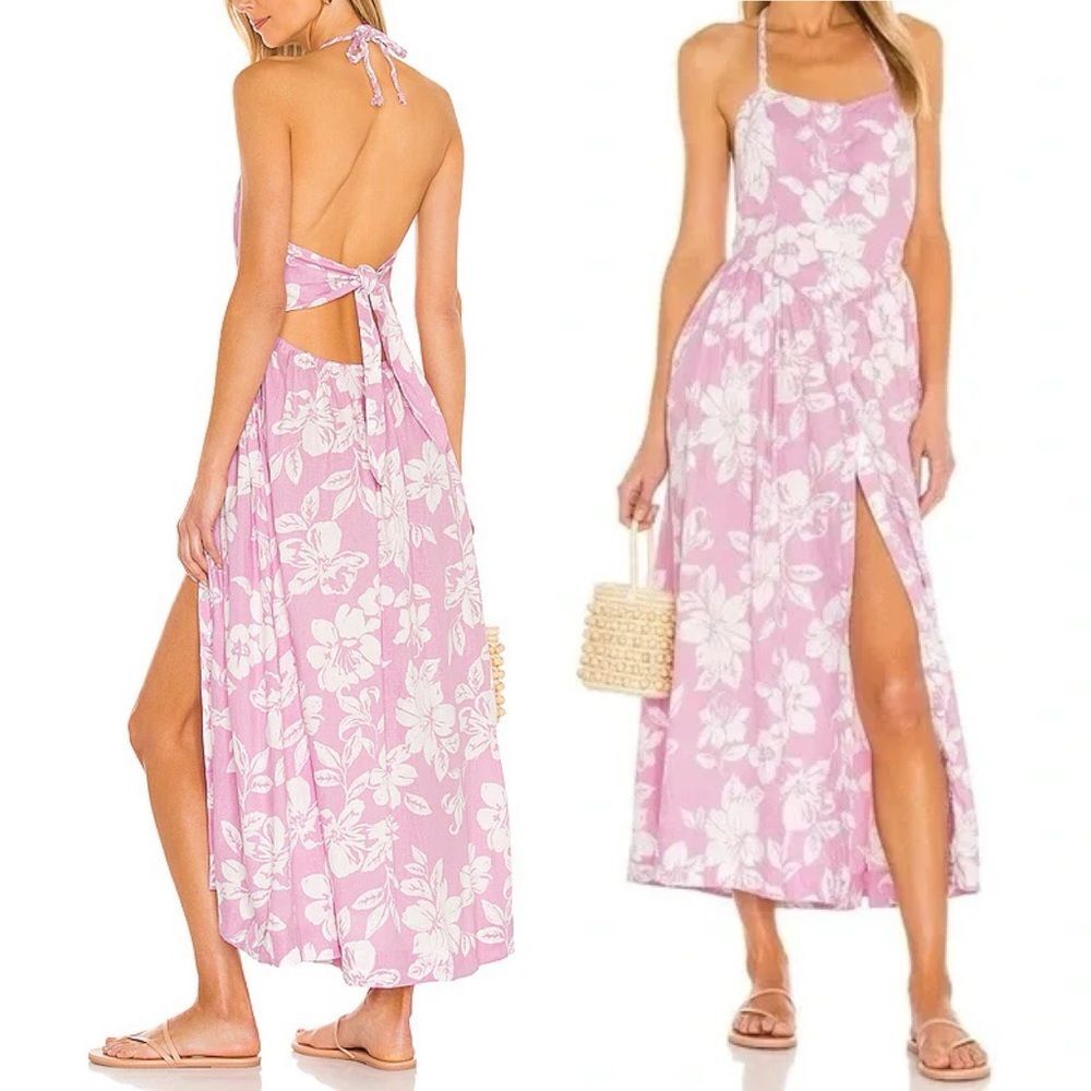 NWT Free People The Perfect Sundress Size XS Pink White Floral Linen Maxi Dress